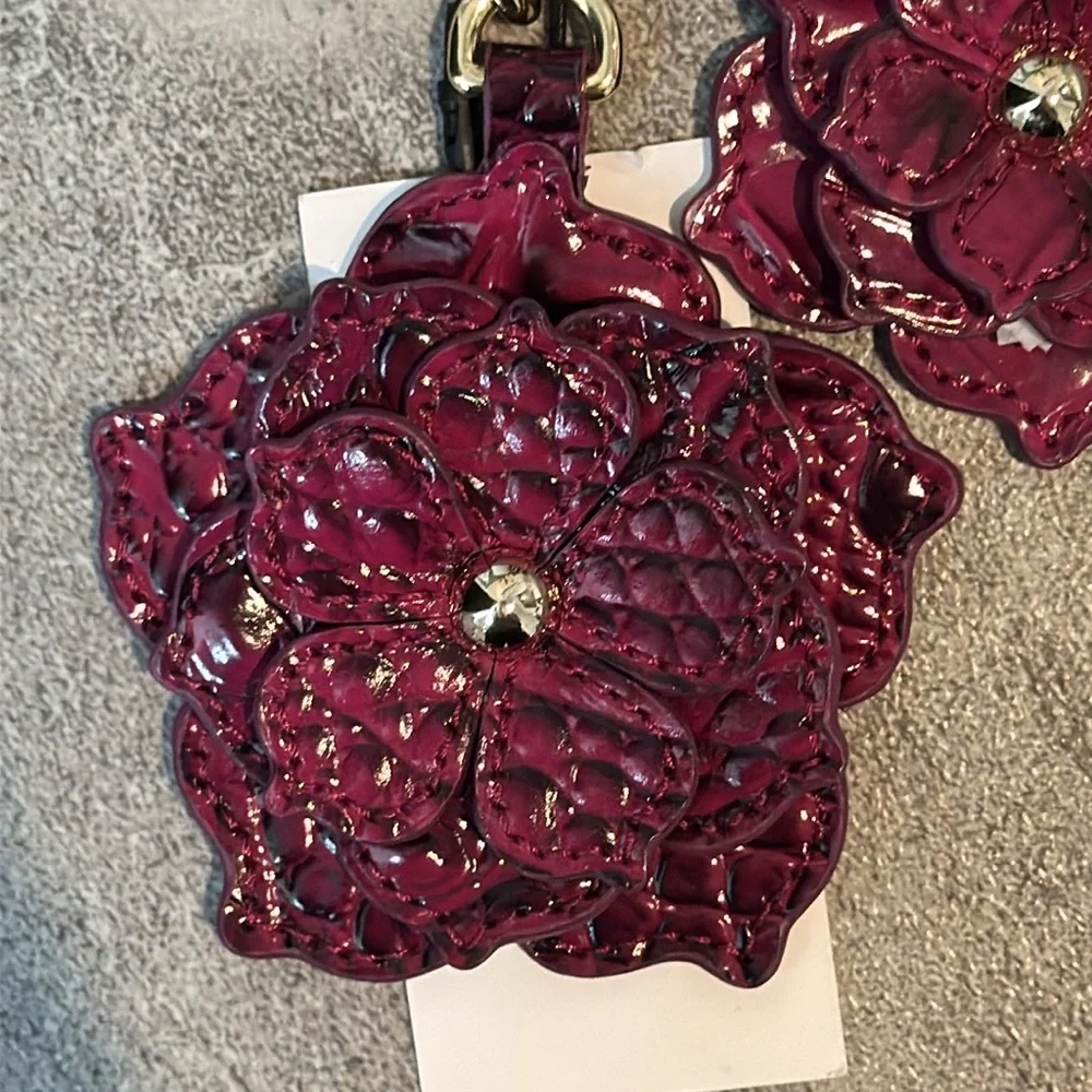 Brahmin Purple Flower Bag Charm Key Fob Keychain Flower Duo